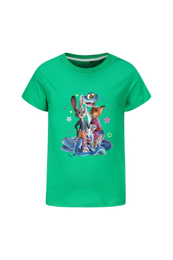 Kids Boys Girls Zootopia2 Nick Judy Gary Snake Movies Cartoon Graphics Printed Casual Sport T-Shirts Summer Short Sleeve Crewneck Breathable Shirt Soft Tops Party Tees Cotton Clothes Anime Gift 4-13