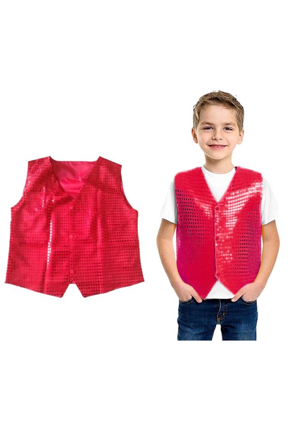 Kids Boys Glitter Sequin Vest Sleeveless V Neck Jacket Vest for Latin Jazz Ballet Dance Party 7-8 Years