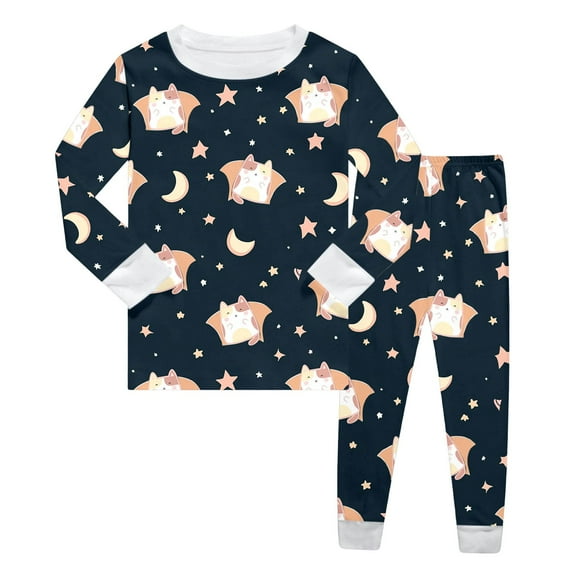 Kids Boys Halloween Pajamas Set Pumpkin Ghost Bat Print Pajamas Set Long Sleeve Crewneck Pullover Top Nightwear With Pants Set Kids Girls Clothes Size 7-8 Years