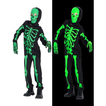 Rubies Kids Neon Skeleton Costume With Glowing Mask - Halloween Jumpsuit, Size Large