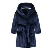 Kids Boys Hooded Robe Navy Blue Bathrobe Soft Fuzzy Bathrobe for Boys 2-12 Years