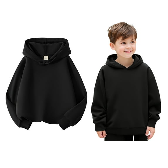 Kids Boys Hoodie Black Hooded Lightweight Long Sleeve Hoodies Winter Clothes Girls Tops Size 6-7 Years
