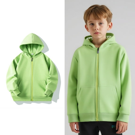 Kids Boys Hoodie Casual Long Sleeve Hoodies with Zipper Light Green Hooded Pocket Warm Fall Winter Clothes Girls Clothes 4T