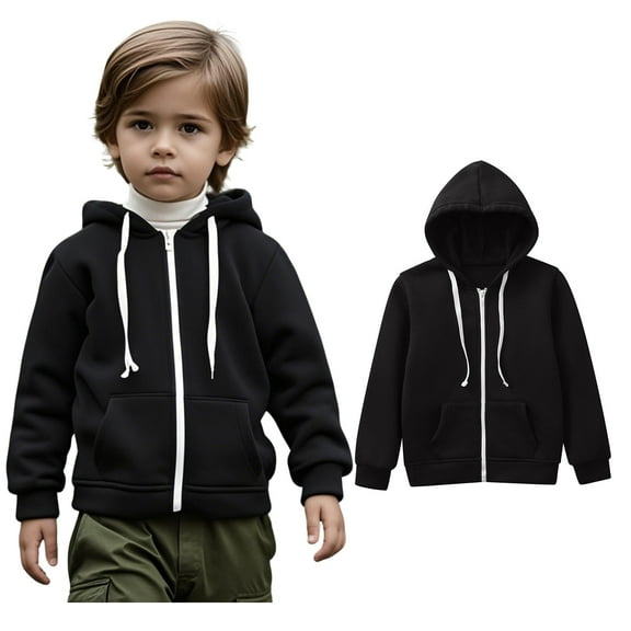 Kids Boys Hoodie Casual Long Sleeve Zip up Sweatshirts Jackets Black Hoodie with Pocket kids Warm Fall Winter Clothes 6-7 Years Boy Clothes