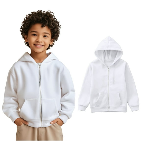 Kids Boys Hoodie Casual Long Sleeve Zip up Sweatshirts Jackets White Hoodies with Pocket kids Fall Winter Clothes Kids Clothes Boys Size 5-6 Years