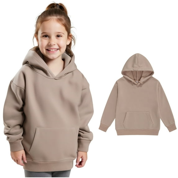 Kids Boys Hoodie Khaki Hooded Long Sleeve Casual Basic Pullover Sweatshirt Hoodie Fall Winter Clothes Kids Clothes Girls Size 4-5 Years Kids Clothes