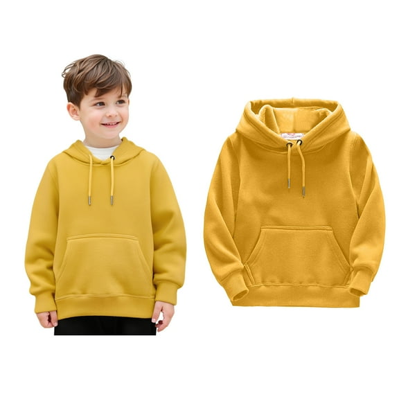 Kids Boys Hoodie Kids Yellow Hooded Long Sleeve Hooded Sweatshirt Top Warm Fall Winter Clothes Kids Girl Clothes 8-10 Years