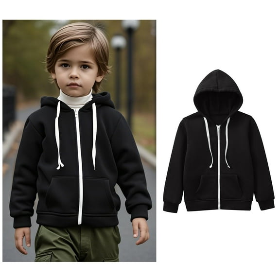Kids Boys Hoodie Lightweight Long Sleeve Hoodies with Zipper Black Hooded Pocket Winter Clothes Size 6-7 Years Girls Clothes