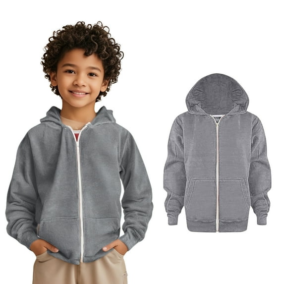 Kids Boys Hoodie Lightweight Long Sleeve Hoodies with Zipper Grey Hooded Pocket Fall Winter Clothes Toddler 6-7 Years Boys Clothes