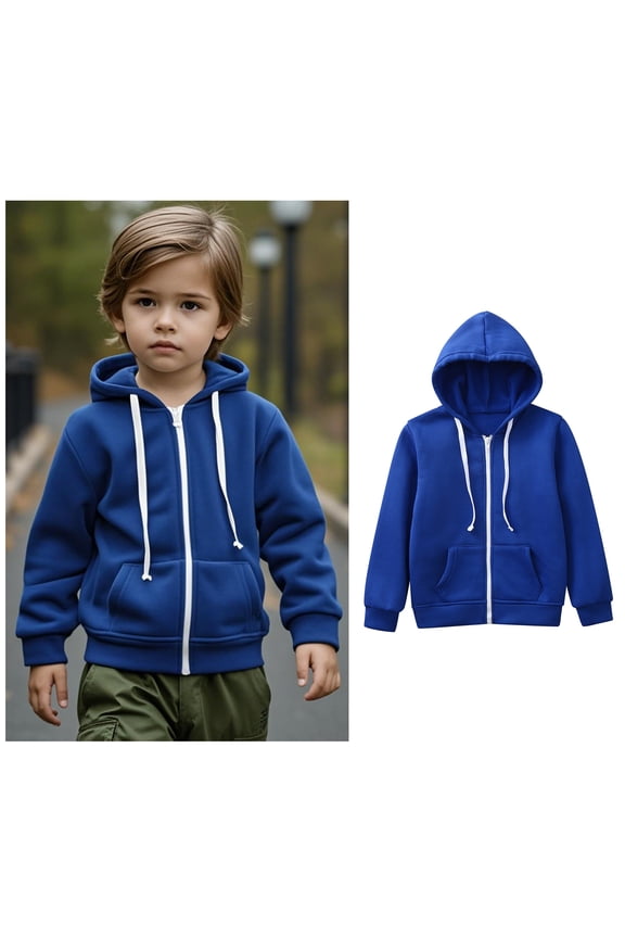 Kids Boys Hoodies Casual Long Sleeve Hoodies with Zipper Blue Hooded Pocket Fall Winter Clothes Kids Clothes Boys Size 6-7 Years