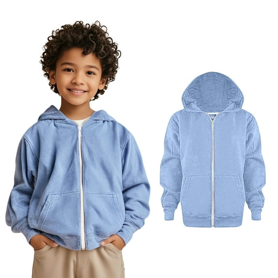 Kids Boys Hoodies Casual Long Sleeve Hoodies with Zipper Sky Blue Hooded Pocket Warm Fall Winter Clothes Girls Tops Size 4T