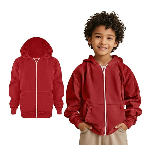 Kids Boys Hoodies Casual Long Sleeve Zip up Sweatshirts Jackets Red Hoodies with Pocket kids Fall Winter Clothes Kids Clothes Boys Size 5-6 Years
