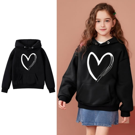 Kids Boys Hoodies Heart-patterned Hooded Long Sleeve Hooded Sweatshirt Top Fall Winter Clothes Kids Boys Clothes 5-6 Years