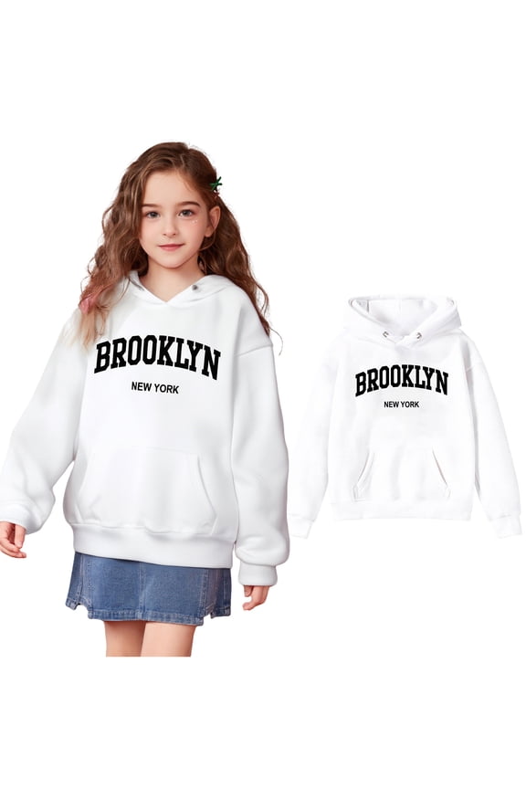 Kids Boys Hoodies Brooklyn Letter Print Hooded Long Sleeve Soft Sweatshirts Top Winter Clothes Little Boy Clothes 9-10 Years Kids Clothes