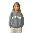 thumbnail image 1 of Kids Boys Hoodies New York City Letter Print Hooded Long Sleeve Lightweight Pullover Tops Loose Sweatshirt Fall Clothes Toddler Girls Clothes 5-6 Years Kids Clothes, 1 of 4