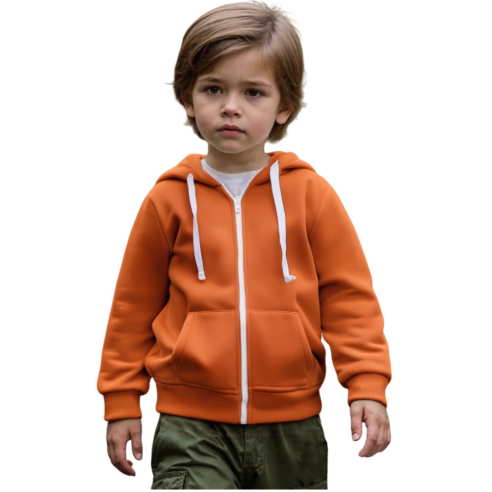 Kids Boys Hoodies Orange Zip Up Hoodie Long Sleeve Hooded