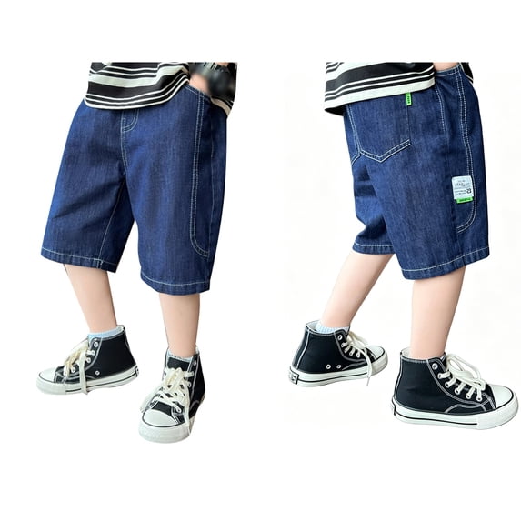 Kids Boys Jean Shorts Elastic Waist Slim Fit Jeans Shorts with Pockets Kids Jeans 8-10 Years