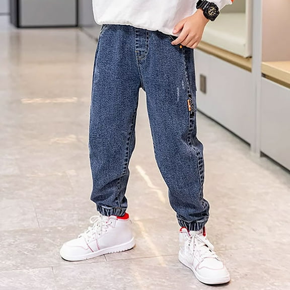 Kids Boys Jeans Baggy Cargo Pants Elastic Waist Straight with Pocket Loose Fit Jogger Baby Boy Essentials 6-7 Years
