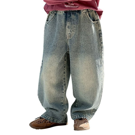 Kids Boys Jeans Baggy Cargo Pants High Waisted Wide Leg with Pocket Classic Fit Jogger Boys Baseball Pants8-10 Years