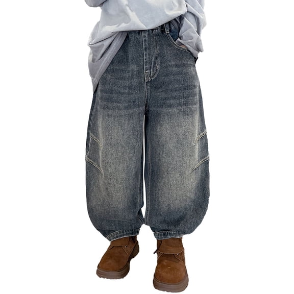 Kids Boys Denim Pants Cargo Jogger Pants Elastic High Waisted Straight with Pocket Loose Fit Casual Toddler Pants5-6 Years
