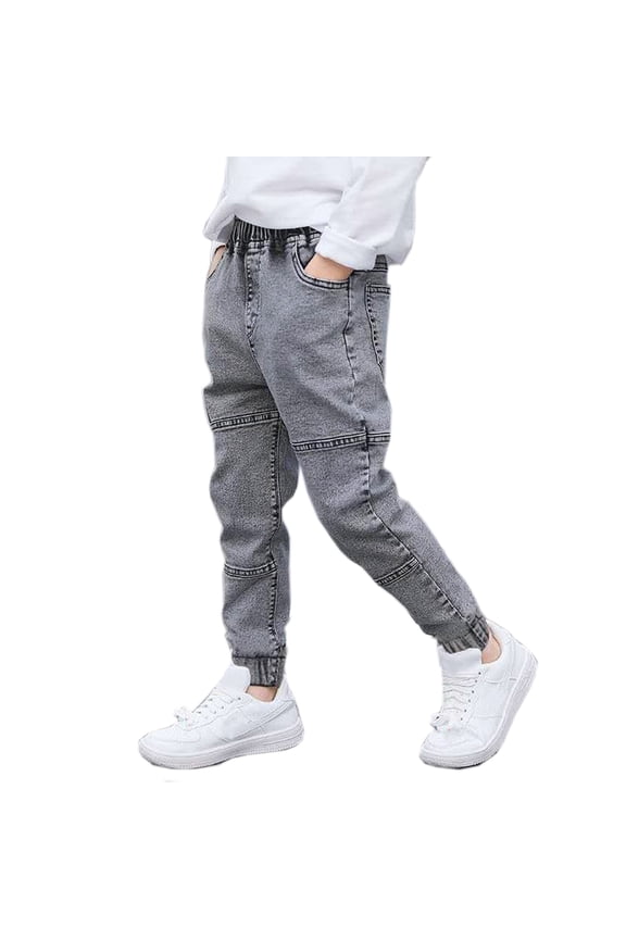Kids Boys Jeans Child Cuffed Denim Pants Spring Fall Casual Elastic-Waisted Trousers