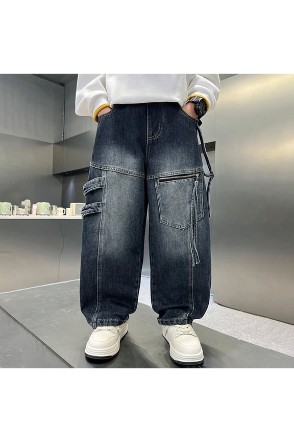 Kids Boys Jeans Easy On Off Stretch Waist Blue Slim Fit Jeans for Boys Rugged Twill Denim Durable Play Clothes Kids Jeans Size 8-10 Years