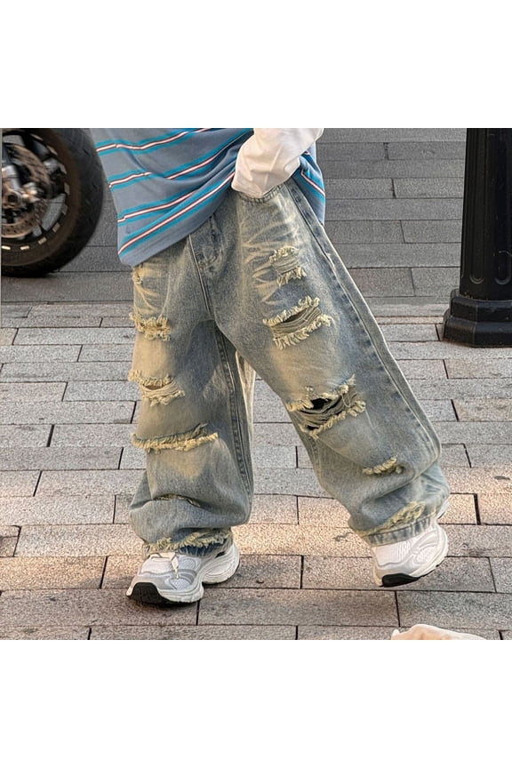 Kids Boys Jeans Flexible Fit for Active Play Blue Relaxed Fit Jeans Tough Everyday Denim Durable Play Clothes Teen Boy Clothes 4-5 Years