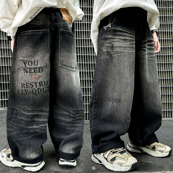 Kids Boys Jeans Jogger Pants ForBoys Stretch Elastic Waist with Pocket Loose Fit Jogger Boys Baseball Pants 4-5 Years