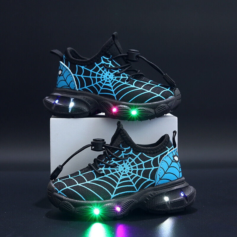 Kids Boys LED Spiderman Mesh Shoes Children Flashing Light Up