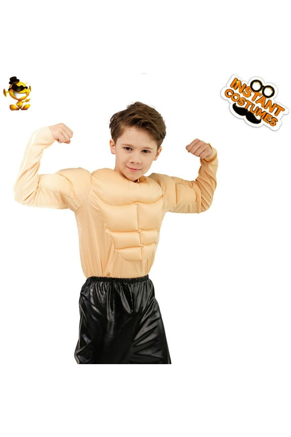 Kids Boys Muscle Shirt Halloween Strong Pretend Play Top for Childrens Dress Up Party T-Shirts Kids Short Sleeve Crewneck Solid Basic Tees Casual Tops