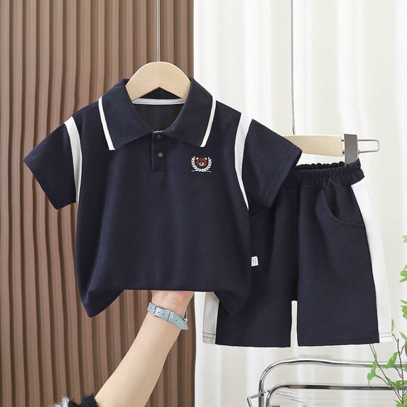 Kids Boys Navy Polo Shirt and Shorts Set 2-Piece Summer Outfit Kids Casual Clothing Sizes 80-140,Size 9 Months