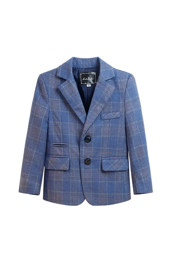 Kids Boys Notch Lapel Formal Suit Blazer Long Sleeve 2-Button Wedding Birthday Party Gentleman Jacket 4-5 Years Blue