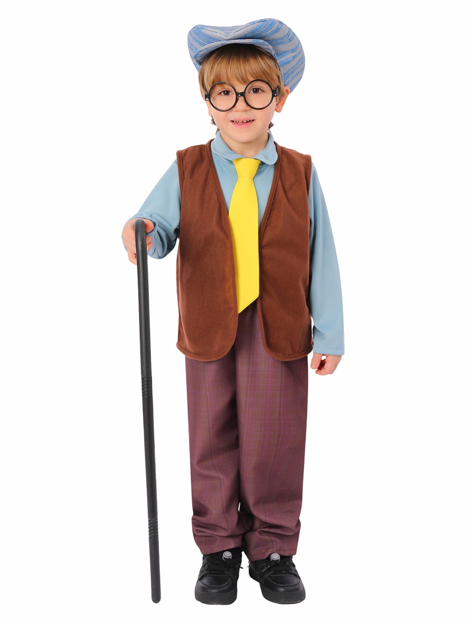 Kids Boys Old Man Role Grandpa Costumes Cosplay Costume Crutch Glasses ...