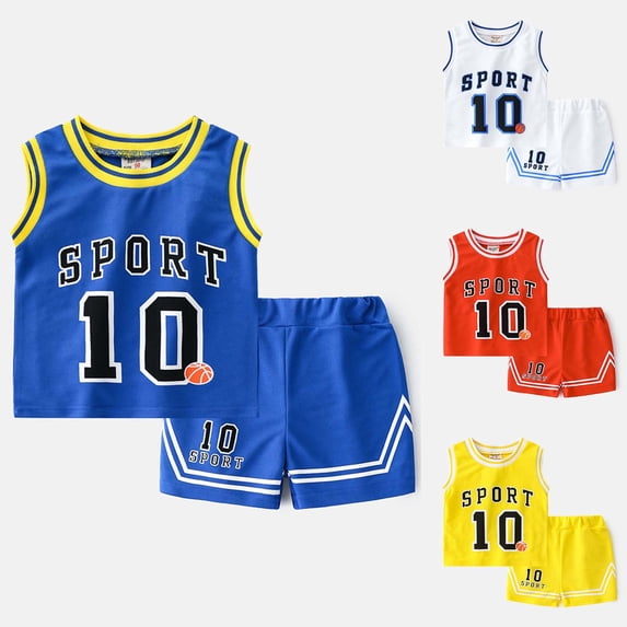 Kids Boys Outfit Sets 2 Piece Summer Mesh Number Print Sleeveless Tank Top Shorts Basketball Sport Set Size 8-9Y