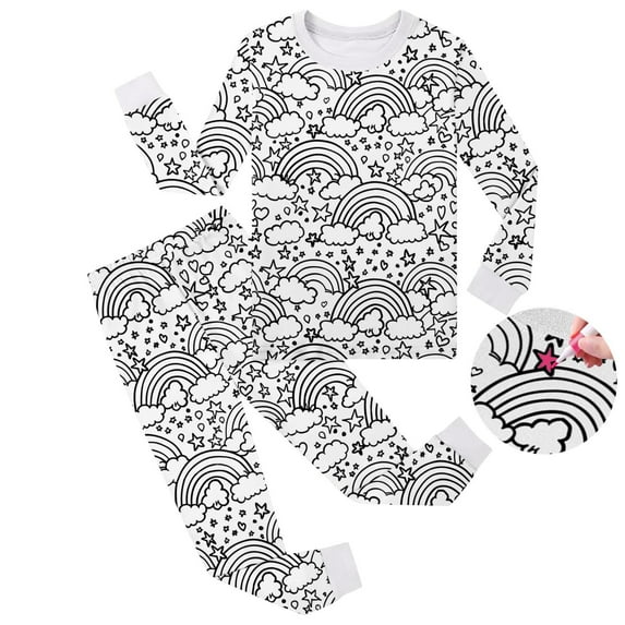 Kids Boys Pajamas Set Kid Diy Hand Painted Homewear Set Long Sleeve 2 Piece Pajamas Set For Boys Girls Pjs Color Your Own Fun Designs 6-7 Years