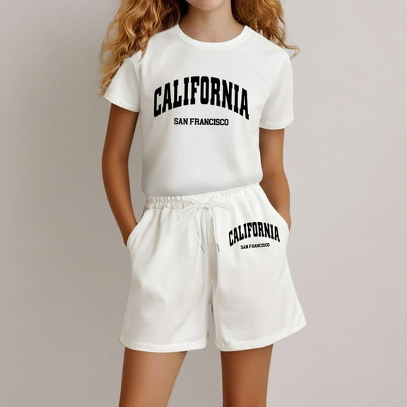 Kids Girls Pajamas Set Kids Letter Printed Short Sleeve Pullover Crewneck Soft Shirts Shorts Set Summer Pajamas Sleepwear Outfits Kids Pajamas 6 Years