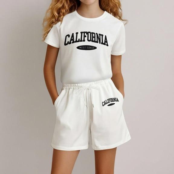 Kids Boys Pajamas Set Letter Print Crewneck Soft Short Sleeve Comfort T Shirt Top Shorts Set Summer Pajamas Sleepwear Outfits Kids Boy Clothes 6 Years