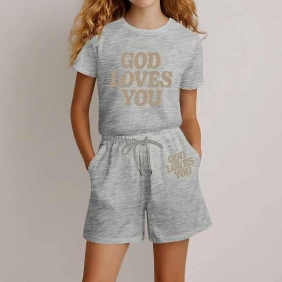 Kids Boy Pajamas Set Letter Print Crewneck Soft Short Sleeve Comfort T Shirt Top and Shorts Set Summer Pajamas Sleepwear Outfits Kids Pjs for Girls Size 5 Years