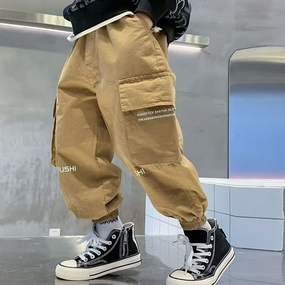Kids Boys' Pants Cargo Jogger Pants Elastic High Waisted with Pocket Classic Fit Sweat Pants for Boys Pull On Kids Clothes 6-7 Years
