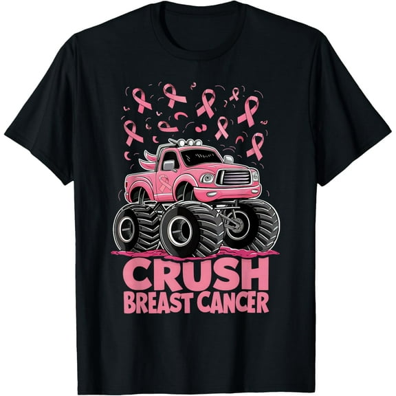 Kids Boys Pink Ribbon Breast Cancer Awareness Crush Cancer T-Shirt
