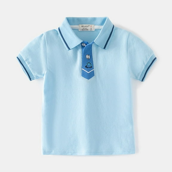 Kids Boys' Polo Shirt Blue Uniform Shirts For Boys Rugby Button Down Shirt Short Sleeve Tops Boys Shirts Size 7-9 Years