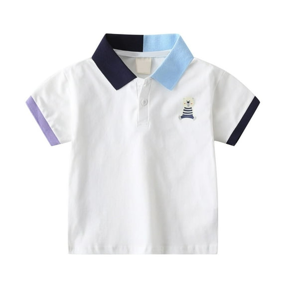 Kids Boys Polo Shirts Short Sleeve Blue Button down Shirt Boys School Uniforms Casual Collared Shirt Kids Boys 5-6 Years Shirts