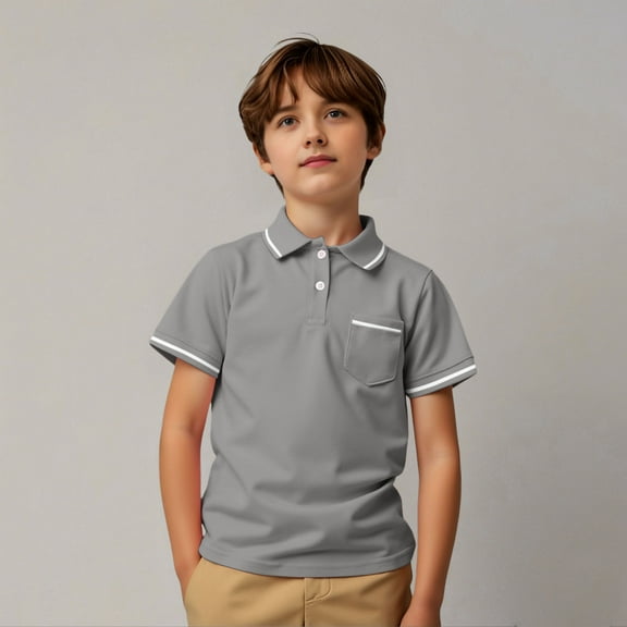 Kids Boys Polo Shirts Short Sleeve Button up Shirt Boys Boys Uniform Shirts Collared Shirt Boy Shirts Size 5-6 Years