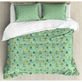 thumbnail image 1 of Kids Boys Queen Size Duvet Cover Set, Autumn Season Foliage Background Hipster Foxes with Glasses, Decorative 3 Piece Bedding Set with 2 Pillow Shams, Coral Pale Green and Orange, by Ambesonne, 1 of 3