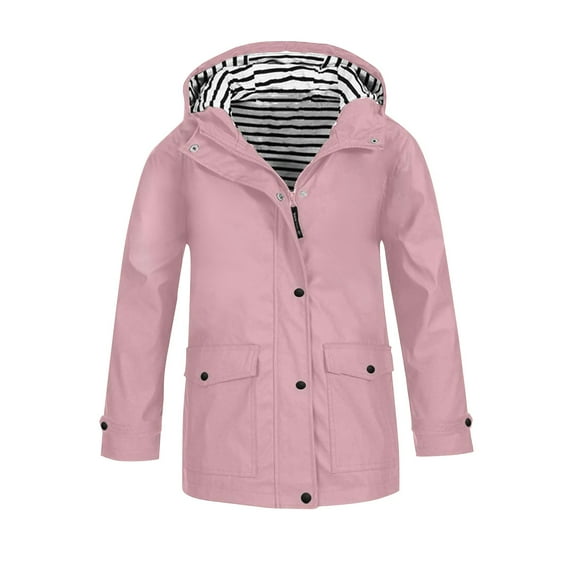 Kids Boys Rain Jacket Teen Girls Lightweight Coats with Pocket Zip Up Adjustable Hooded Windbreakers Waterproo𝐟 Raincoat