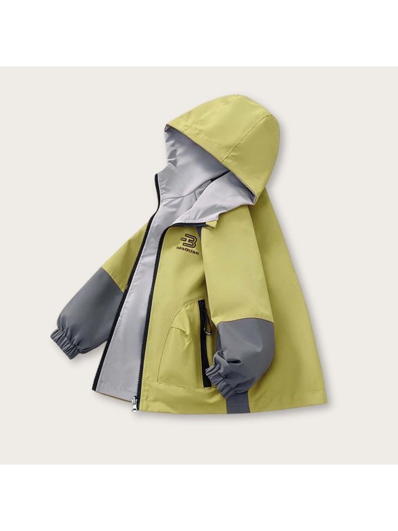 Kids Boys Reversible Hooded Jacket,Color Block Windproof Lightweight Spring Fall Outdoor Rain Coat Boys Hoodie Windbreaker Green 3-4 Years