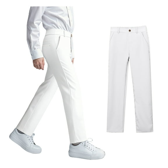 Kids Boys School Uniform Pants Pull On Chino Pants With Pockets Straight Pants White Uniform Pants Back To School Clothes For Boys Kids Boys Pants 9-10 Years