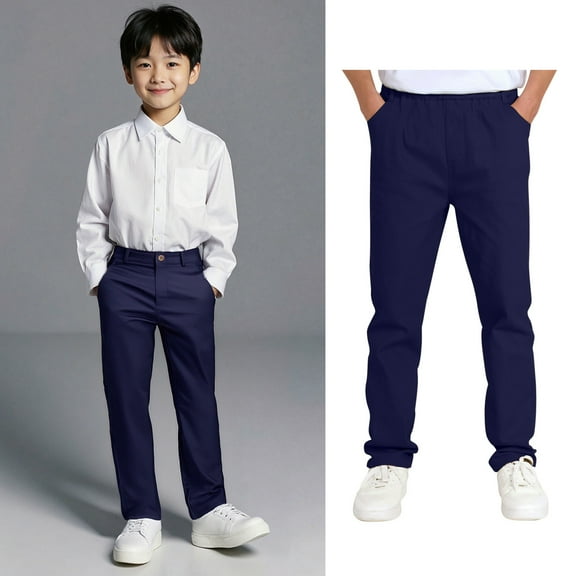 Kids Boys School Uniform Pants Straight Pants With Pockets Pull On Chino Pants Stretch Pants Navy Uniform Pants Boys Back To School Clothes For Boys Kids Boys Pants 9-10 Years