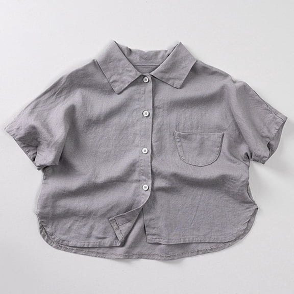 Kids Boys Shirts Grey Short Sleeve Button up Shirt Boys School Uniform Casual Tops Boys Shirts Size 5-6 Years