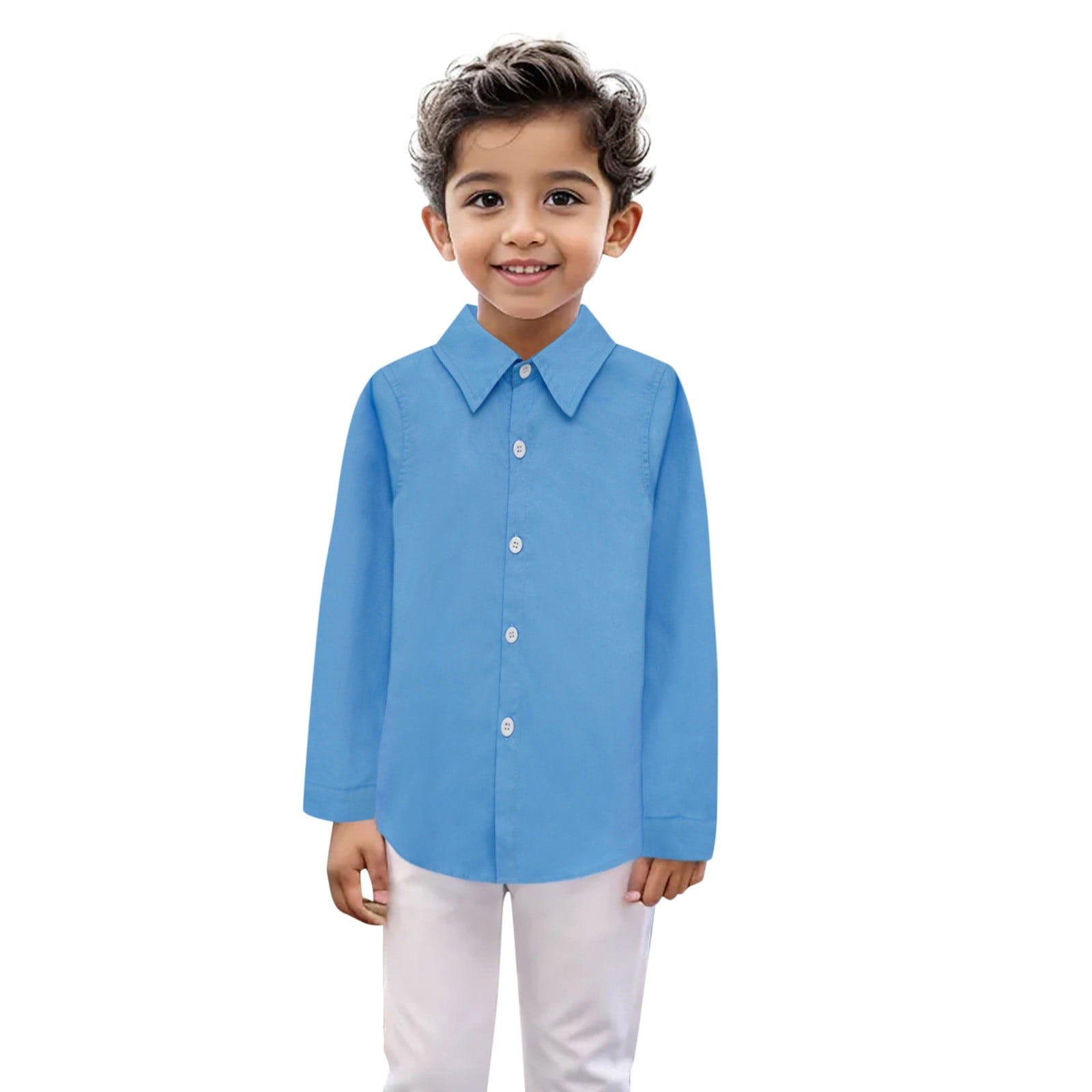 Kids Boys Shirts Long Sleeve Solid Color Button Down Casual